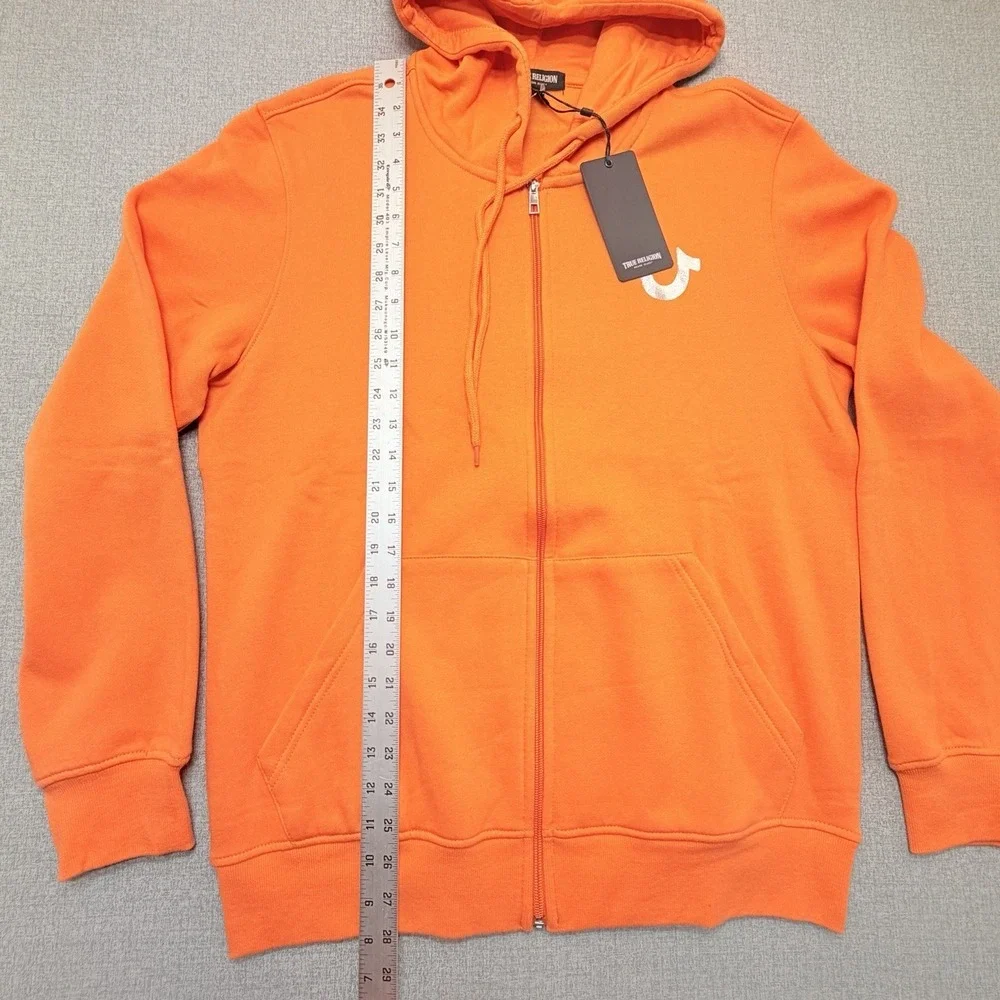 True Religion Metallic Buddha Zip Hoodie Mens M Papaya Orange Fleece NWT 700440